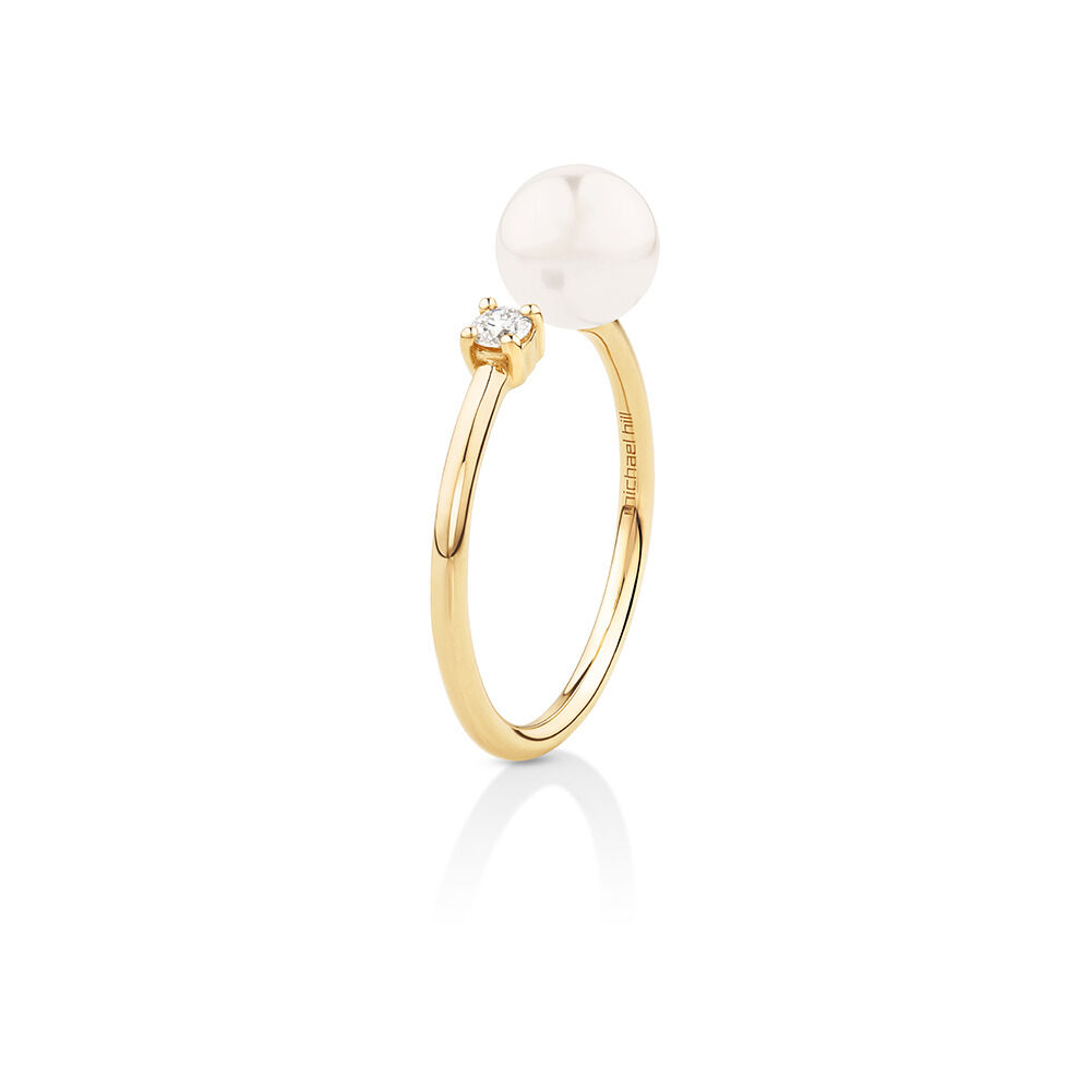 Pearl and Diamond Open Ring